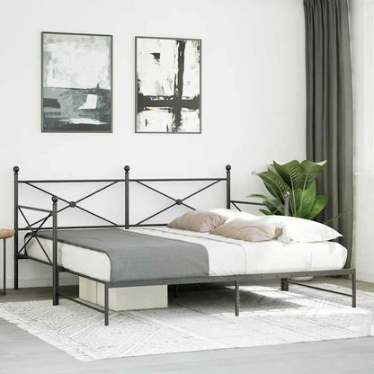 Black Steel Daybed with Trundle, No Mattress, 107x203 cm