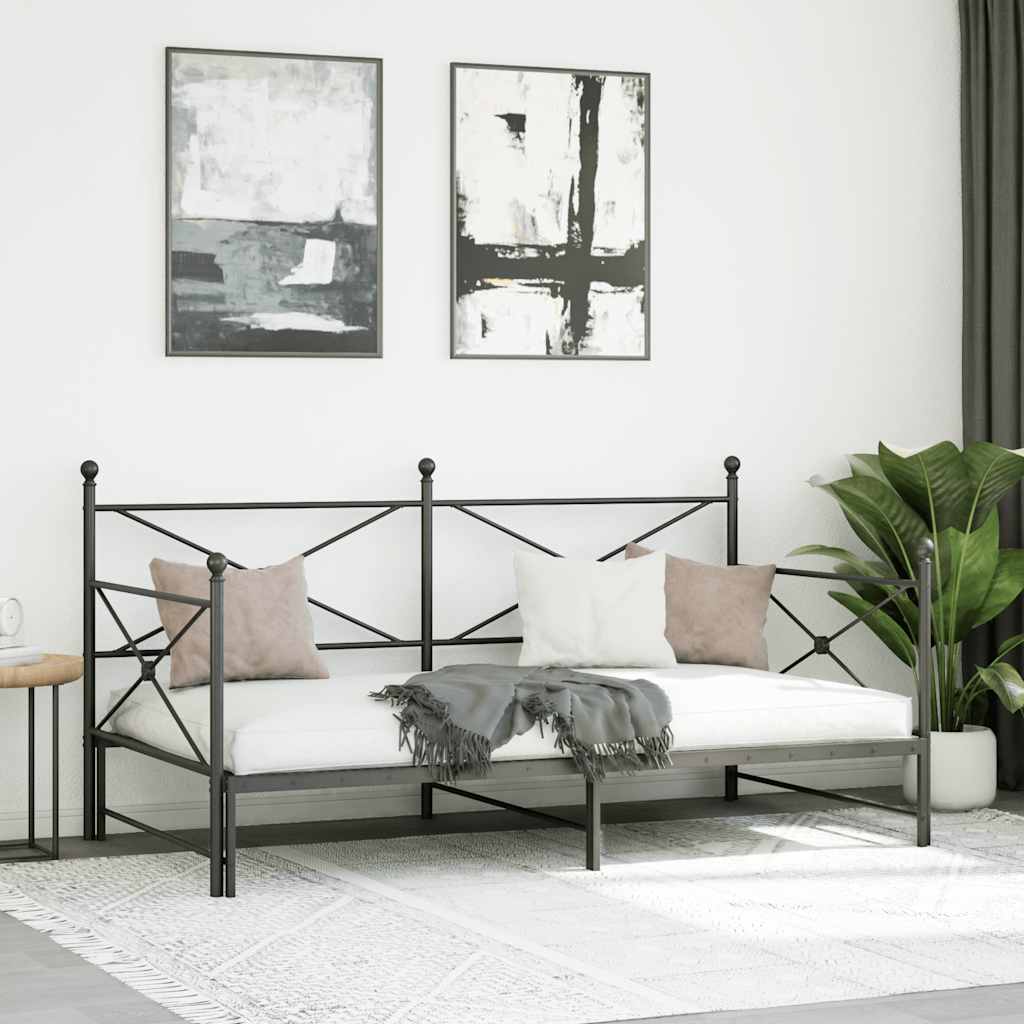 Black Steel Daybed with Trundle, No Mattress, 107x203 cm