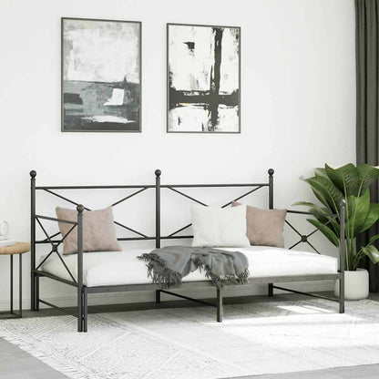 Black Steel Daybed with Trundle, No Mattress, 107x203 cm
