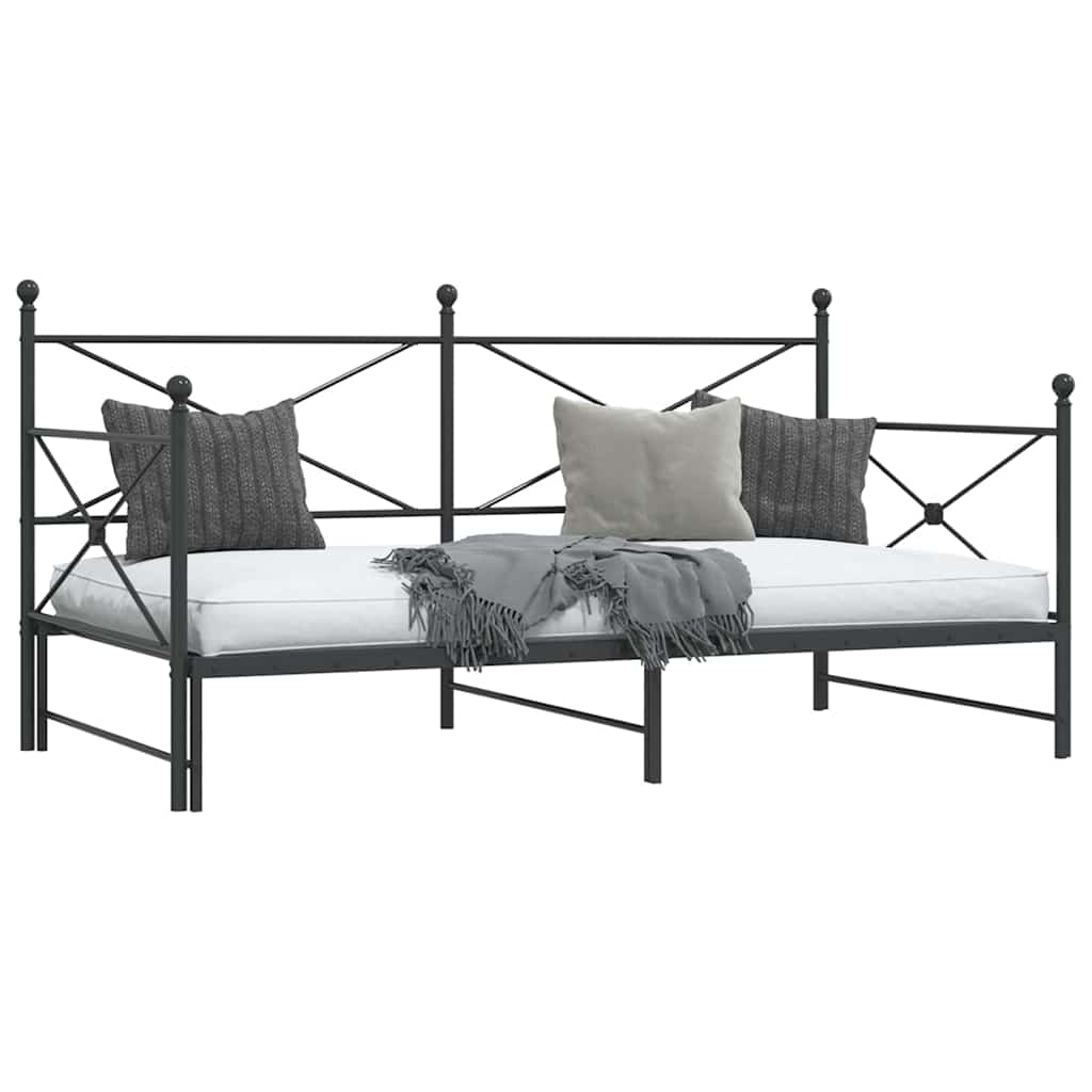 Black Steel Daybed with Trundle, No Mattress, 107x203 cm