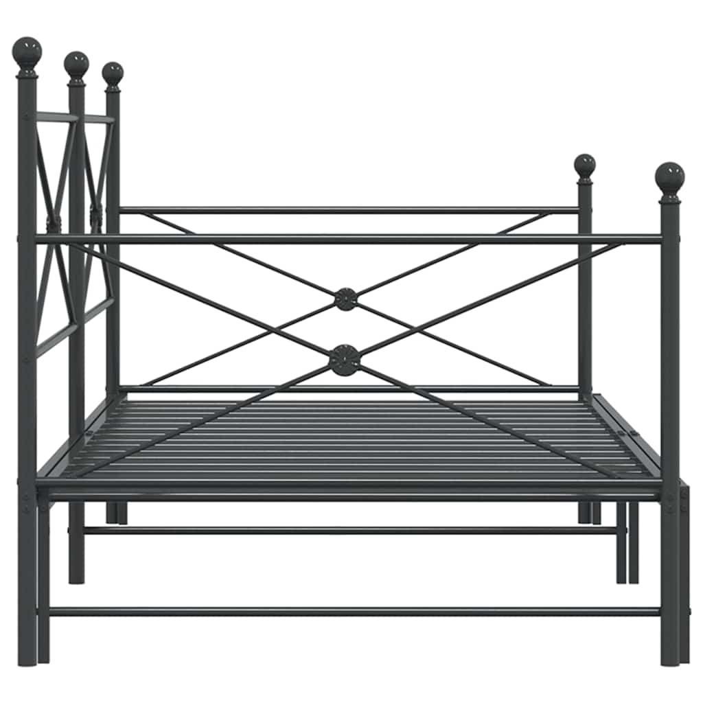 Black Steel Daybed with Trundle, No Mattress, 107x203 cm
