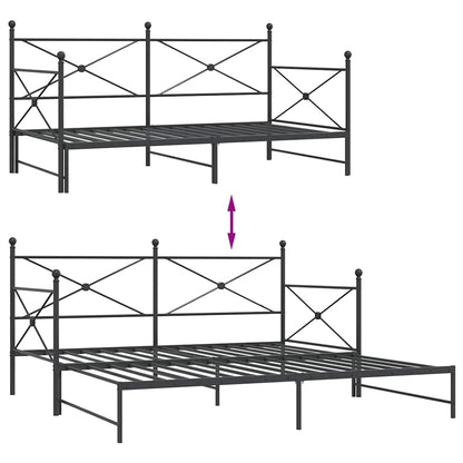 Black Steel Daybed with Trundle, No Mattress, 107x203 cm