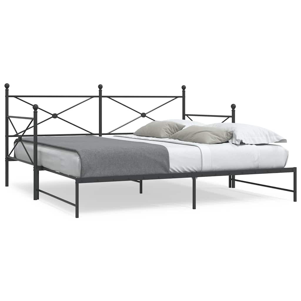 Black Steel Daybed with Trundle, No Mattress, 107x203 cm