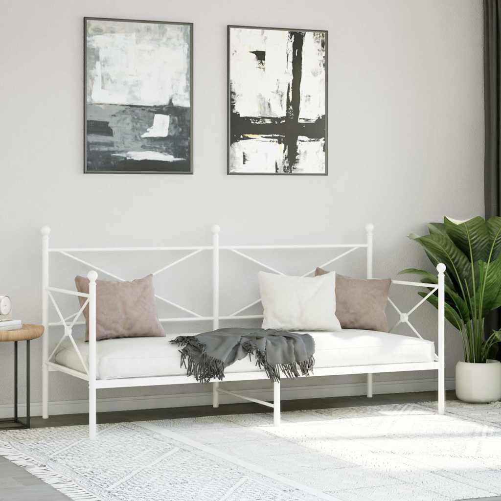 White Steel Day Bed Frame 75x190 cm - No Mattress Included