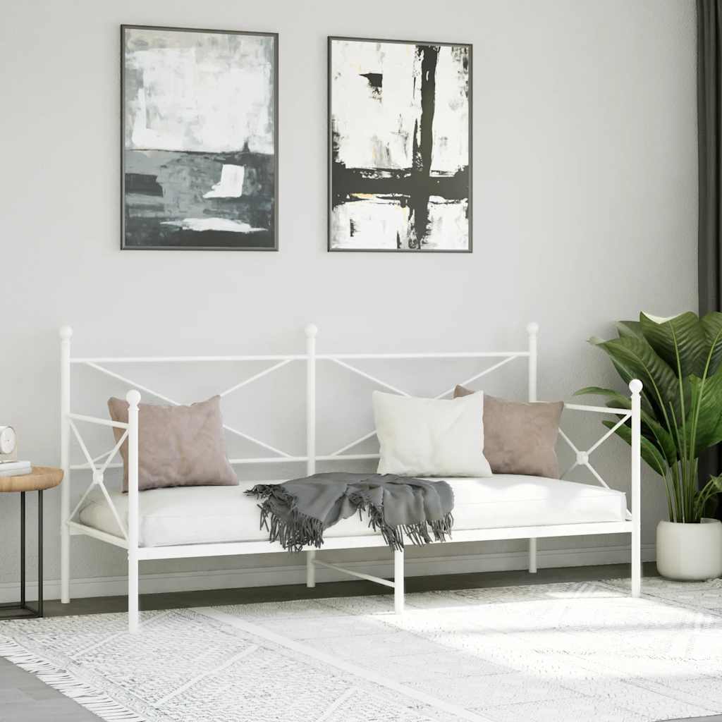White Steel Day Bed Frame 90x190 cm - No Mattress Included