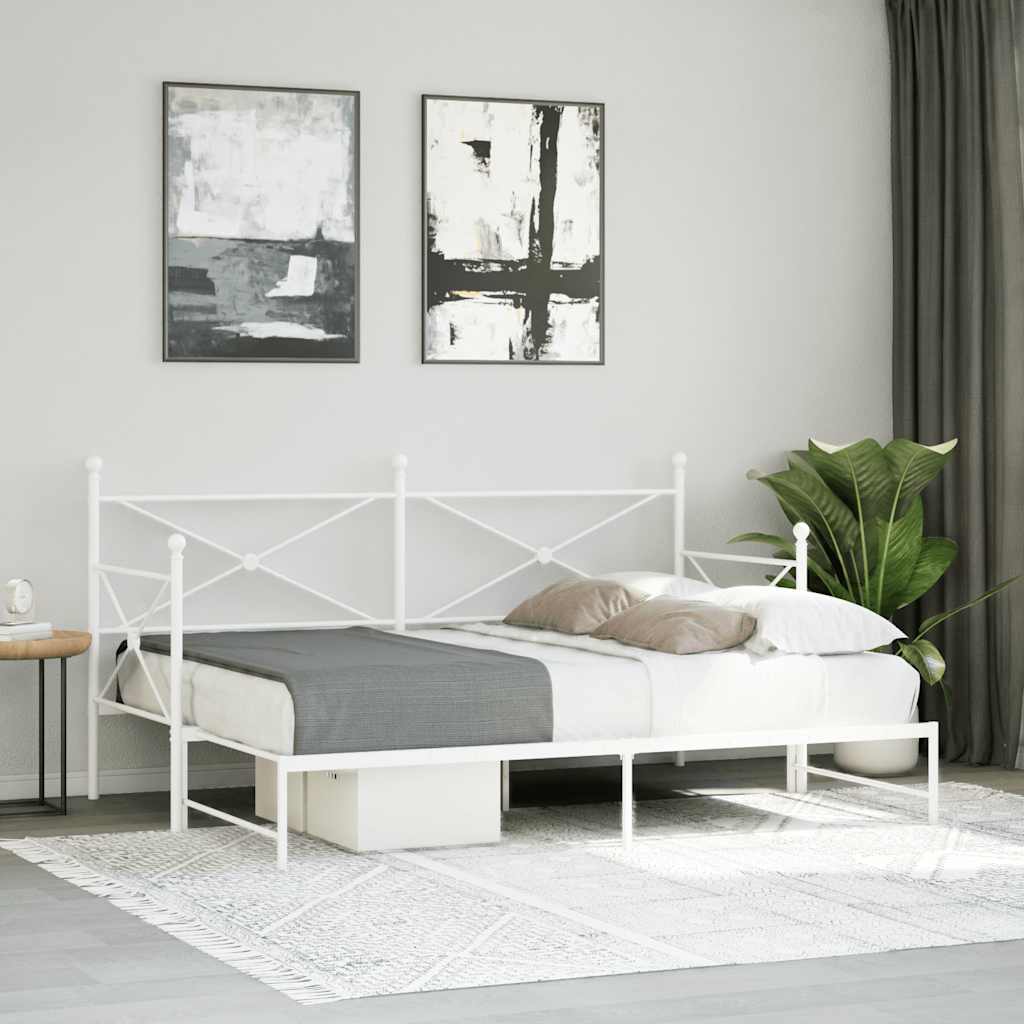 White Steel Daybed with Trundle - 90x190 cm, Without Mattress