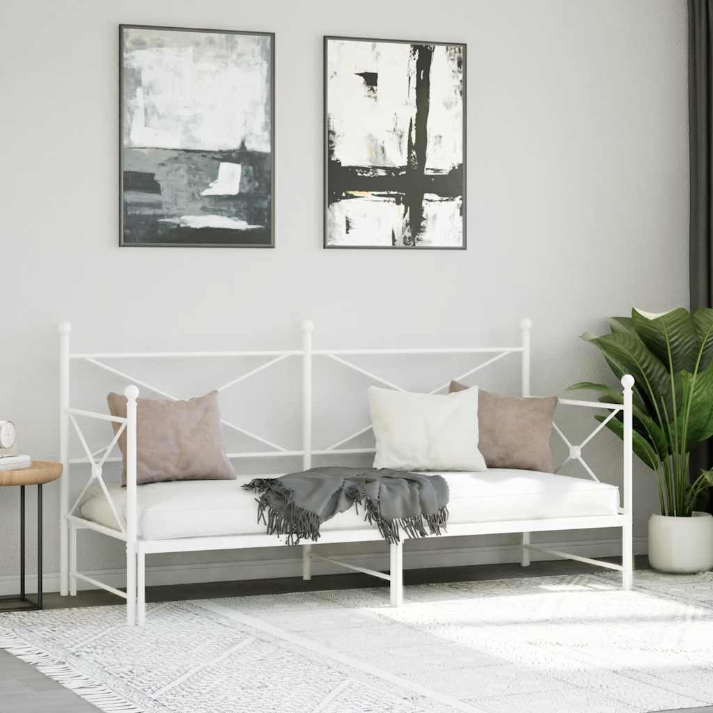 White Steel Daybed with Trundle - 90x190 cm, Without Mattress
