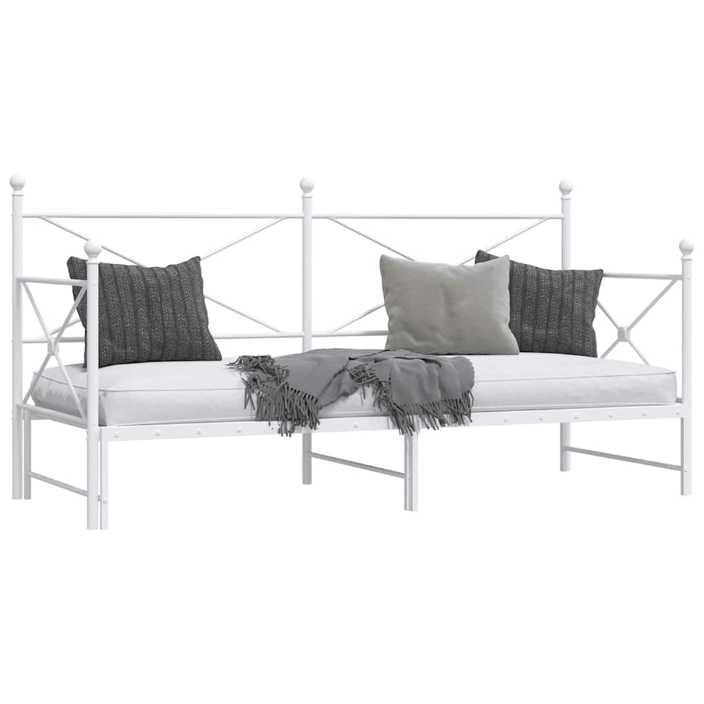 White Steel Daybed with Trundle - 90x190 cm, Without Mattress