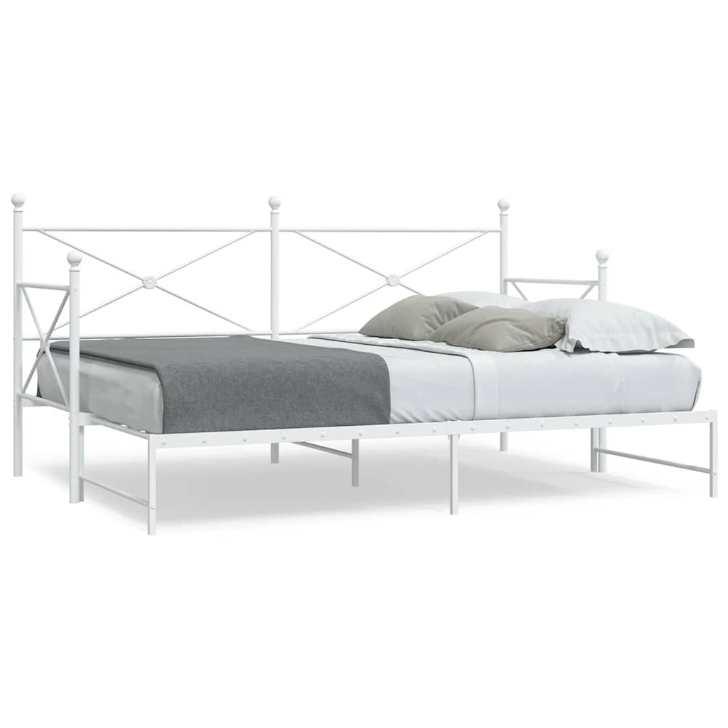 White Steel Daybed with Trundle - 90x190 cm, Without Mattress