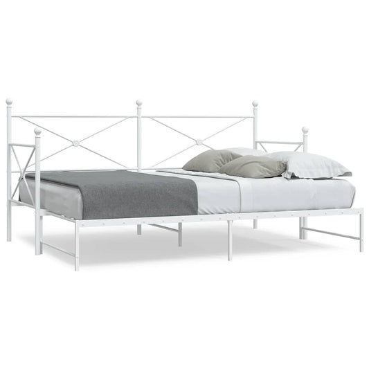 White Steel Daybed with Trundle - 90x190 cm, Without Mattress