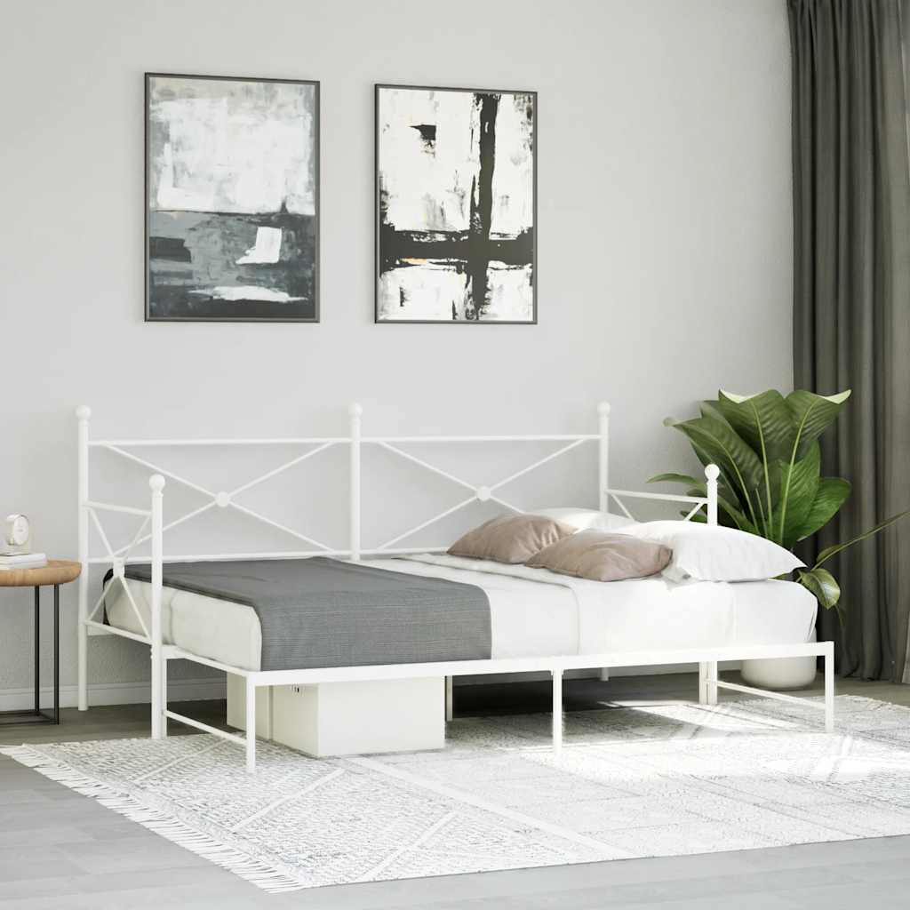 White Steel Daybed with Trundle 90x200 cm - No Mattress Included