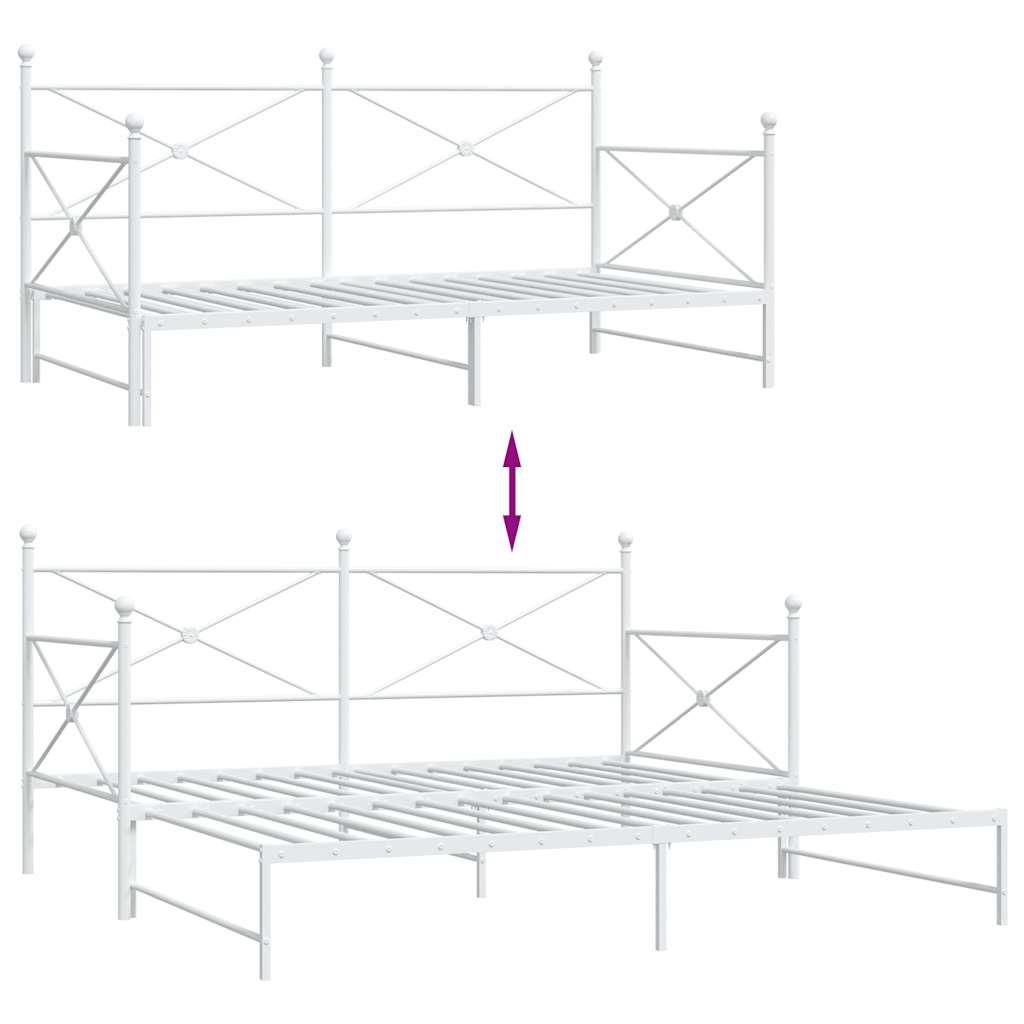 Daybed with Trundle without Mattress White 100x190 cm Steel