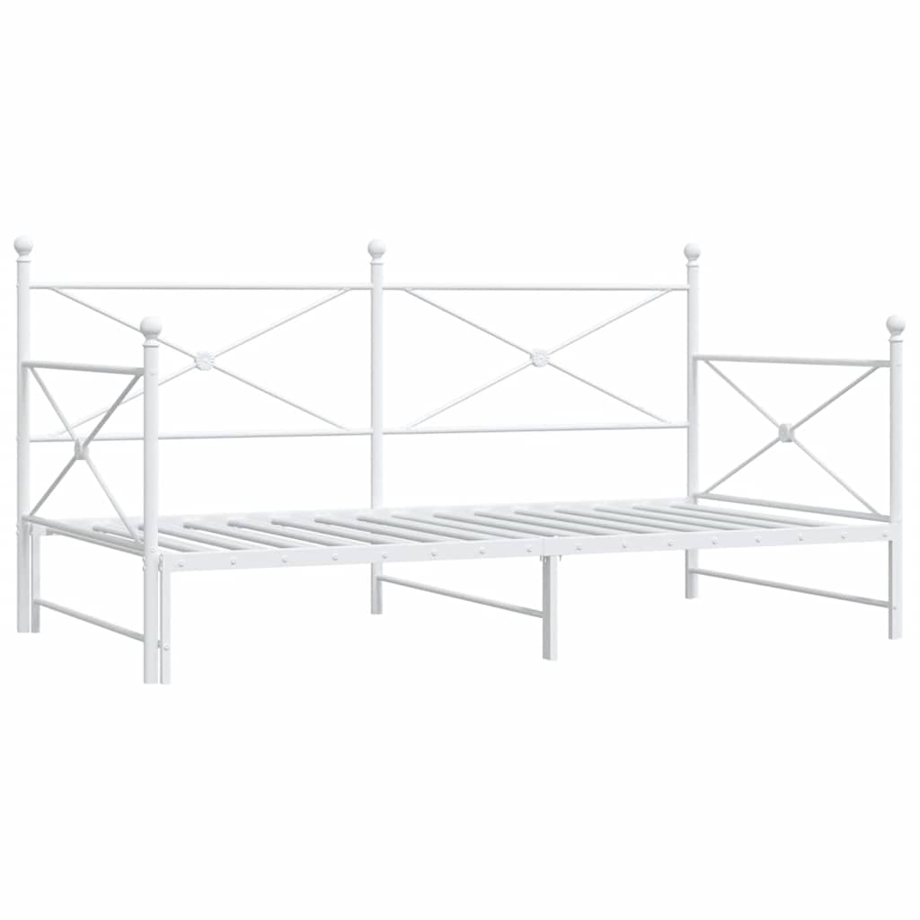 White Steel Daybed with Trundle - 100x200cm, No Mattress Included