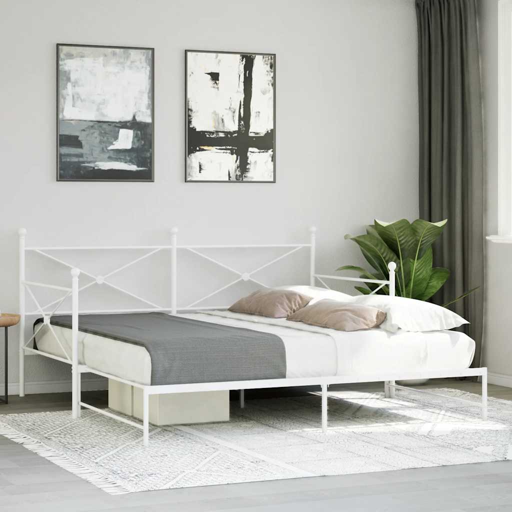 White Steel Daybed with Trundle - 100x200cm, No Mattress Included