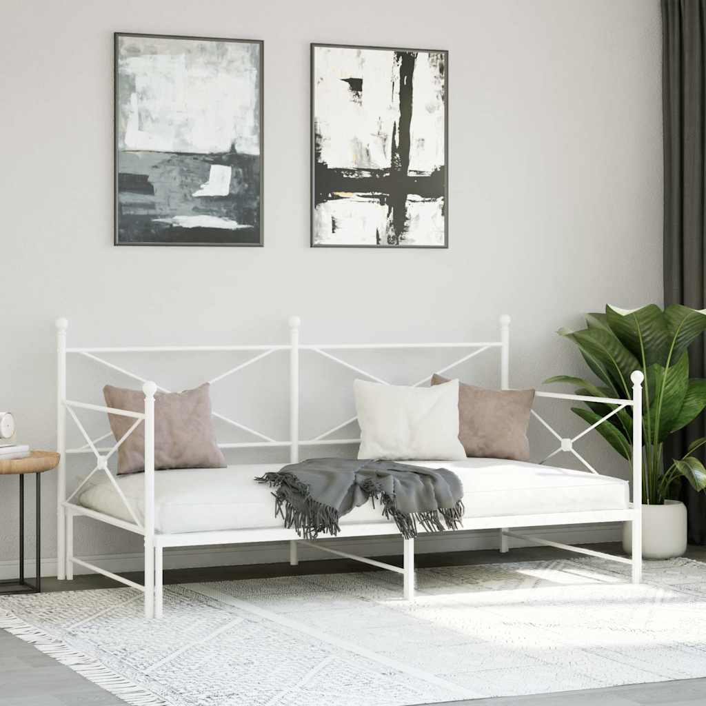 White Steel Daybed with Trundle - 100x200cm, No Mattress Included