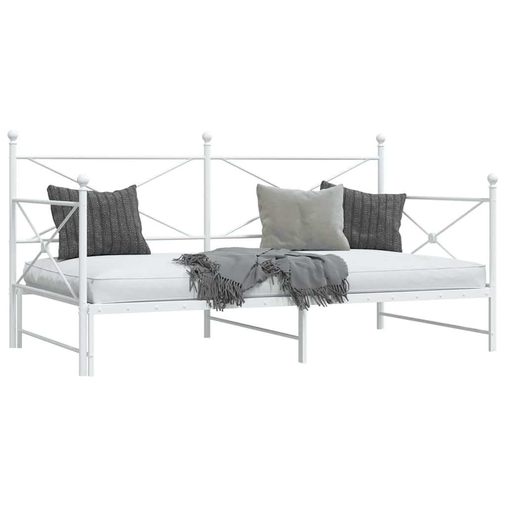 White Steel Daybed with Trundle - 100x200cm, No Mattress Included
