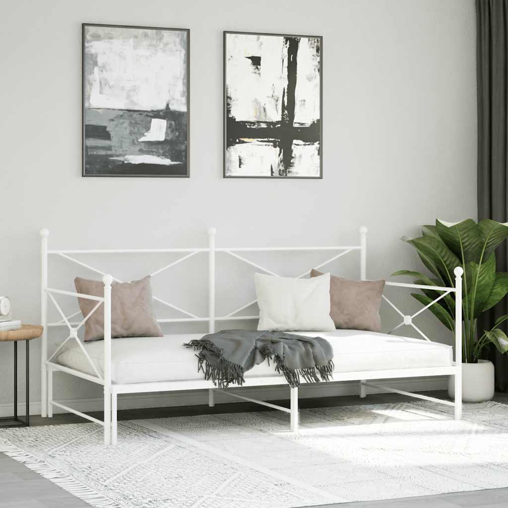 White Steel Daybed with Trundle - No Mattress, 107x203 cm