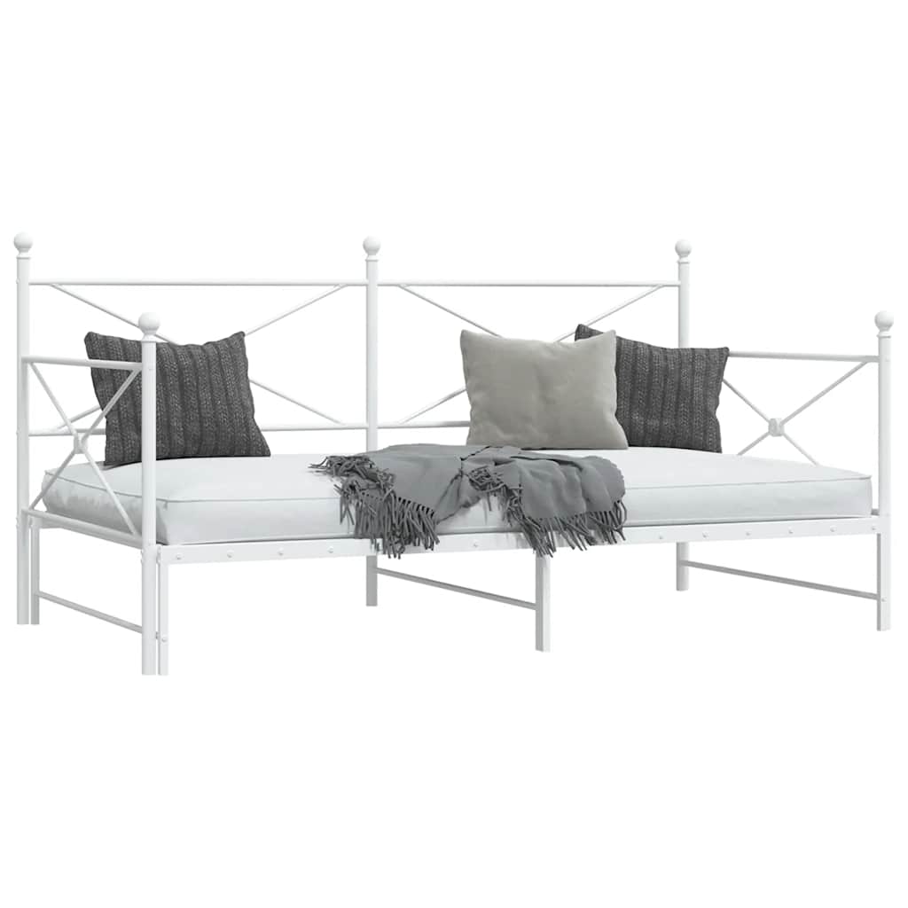 White Steel Daybed with Trundle - No Mattress, 107x203 cm