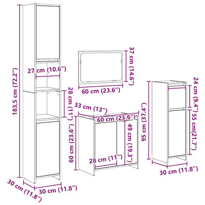 4 Piece Bathroom Furniture Set Concrete Grey Engineered Wood
