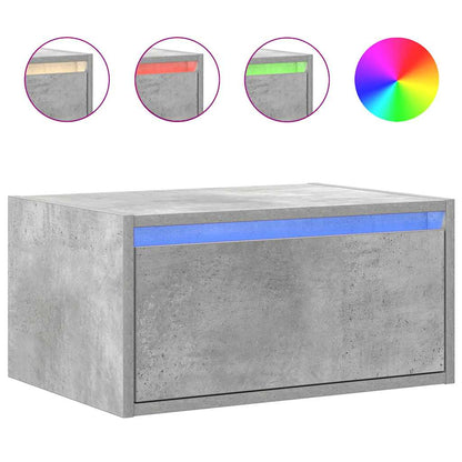 Wall-mounted Bedside Cabinet with LED Lights Concrete Grey