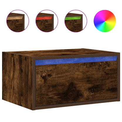 Wall-mounted Bedside Cabinet with LED Lights Smoked Oak