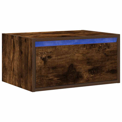 Wall-mounted Bedside Cabinet with LED Lights Smoked Oak