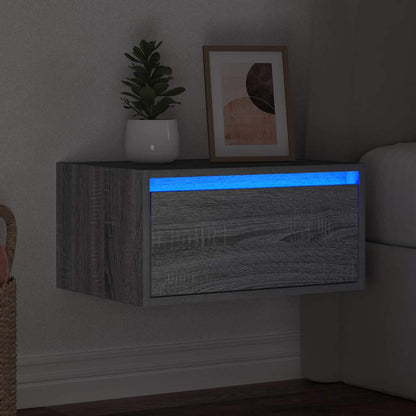 Wall-mounted Bedside Cabinet with LED Lights Grey Sonoma