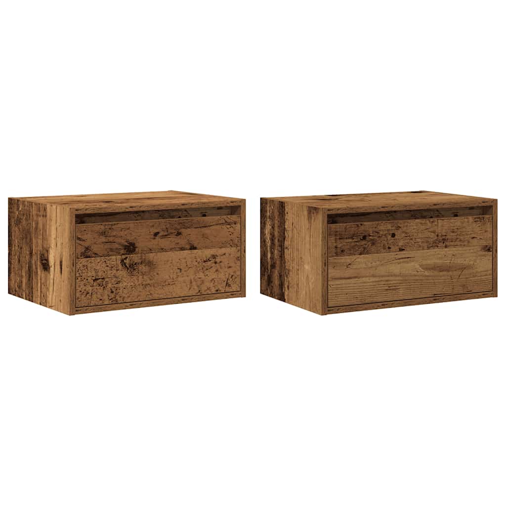 Wall-mounted Bedside Cabinets with LED Lights 2 pcs Old Wood