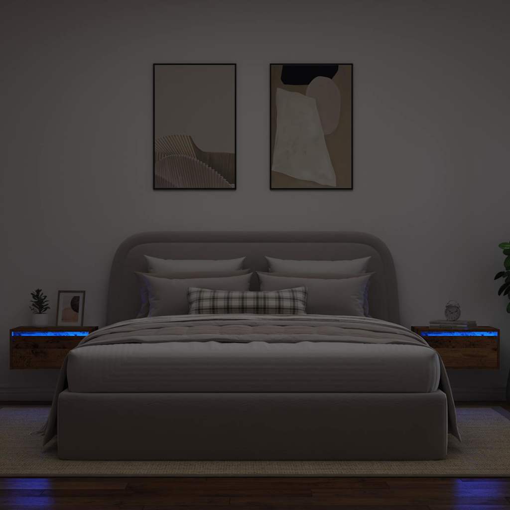 Wall-mounted Bedside Cabinets with LED Lights 2 pcs Old Wood