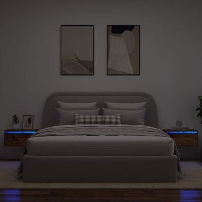 Wall-mounted Bedside Cabinets with LED Lights 2 pcs Old Wood