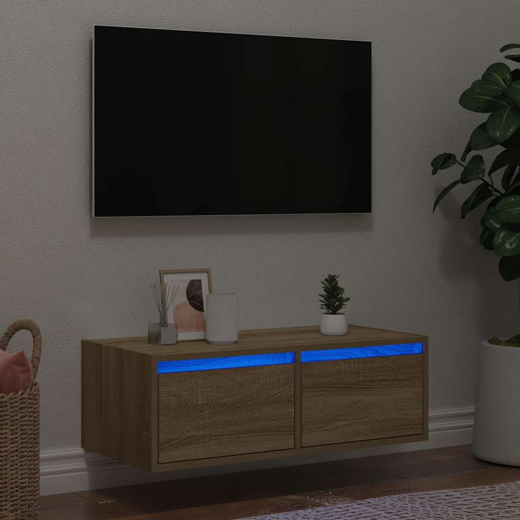 TV Cabinet with LED Lights Sonoma Oak 75x35.5x25 cm
