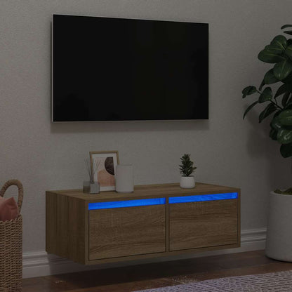 TV Cabinet with LED Lights Sonoma Oak 75x35.5x25 cm