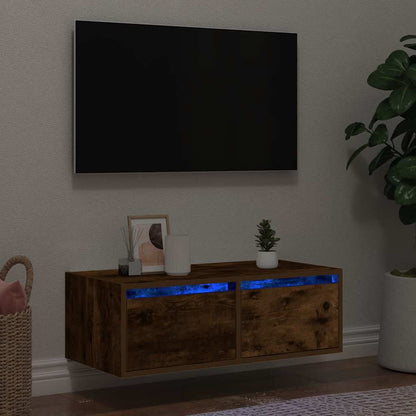 TV Cabinet with LED Lights Smoked Oak 75x35.5x25 cm