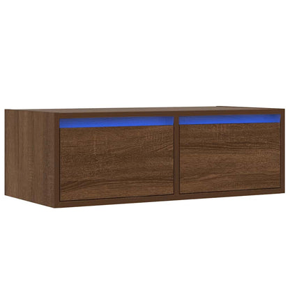 TV Cabinet with LED Lights Brown Oak 75x35.5x25 cm