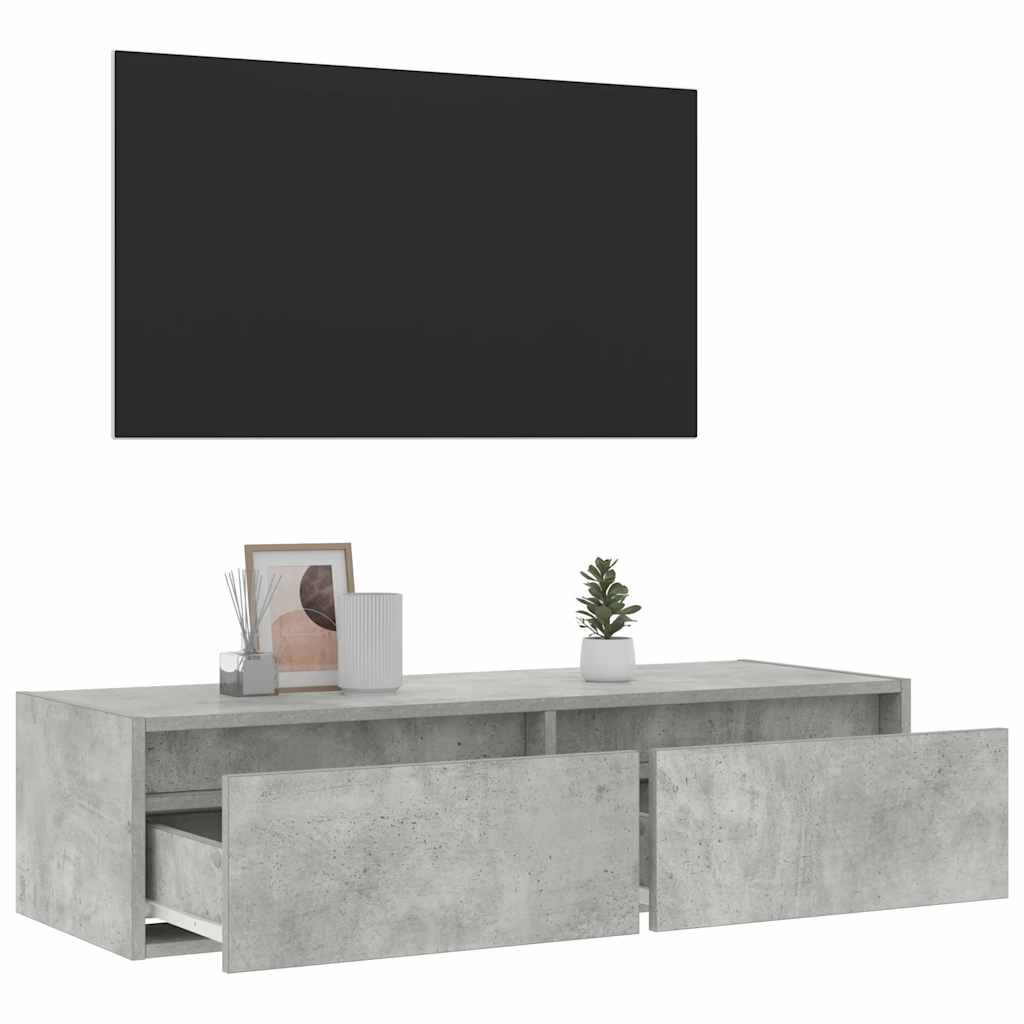 TV Cabinet with LED Lights Concrete Grey 100X35.5x25 cm