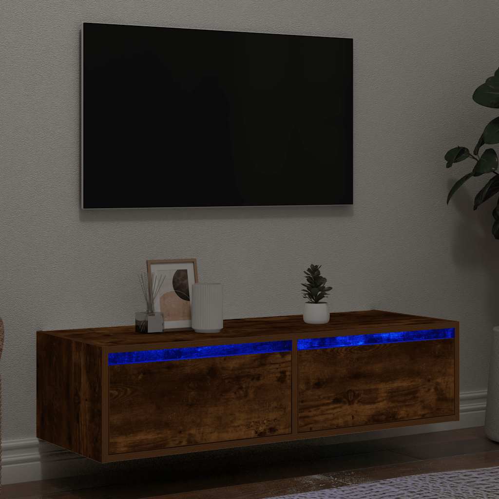 TV Cabinet with LED Lights Smoked Oak 100X35.5x25 cm