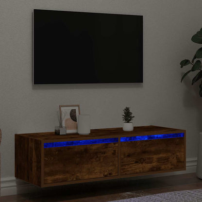 TV Cabinet with LED Lights Smoked Oak 100X35.5x25 cm