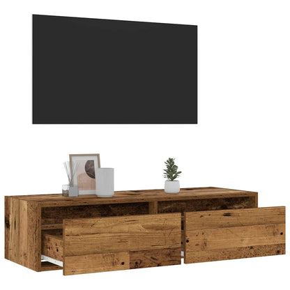 TV Cabinet with LED Lights Old Wood 100X35.5x25 cm