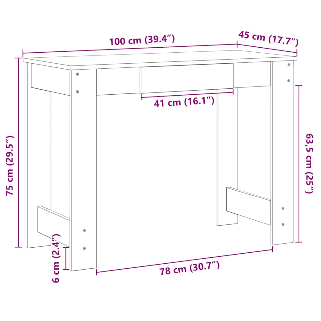 Concrete Grey Desk, Engineered Wood, 100x45x75 cm