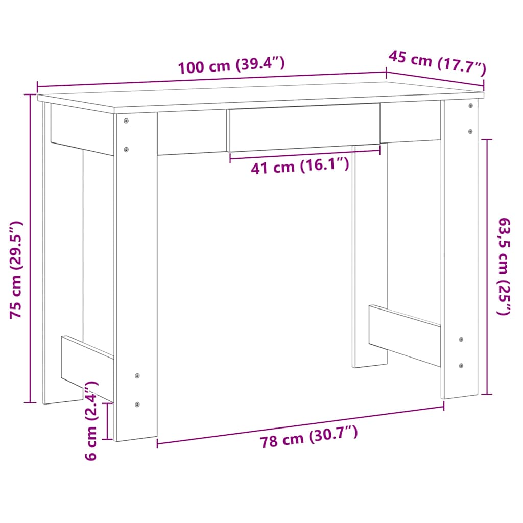 Compact Grey Sonoma Desk 100x45x75 cm - Engineered Wood Finish