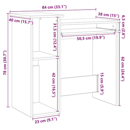 Black Engineered Wood Desk with Shelves, 84x40x78 cm