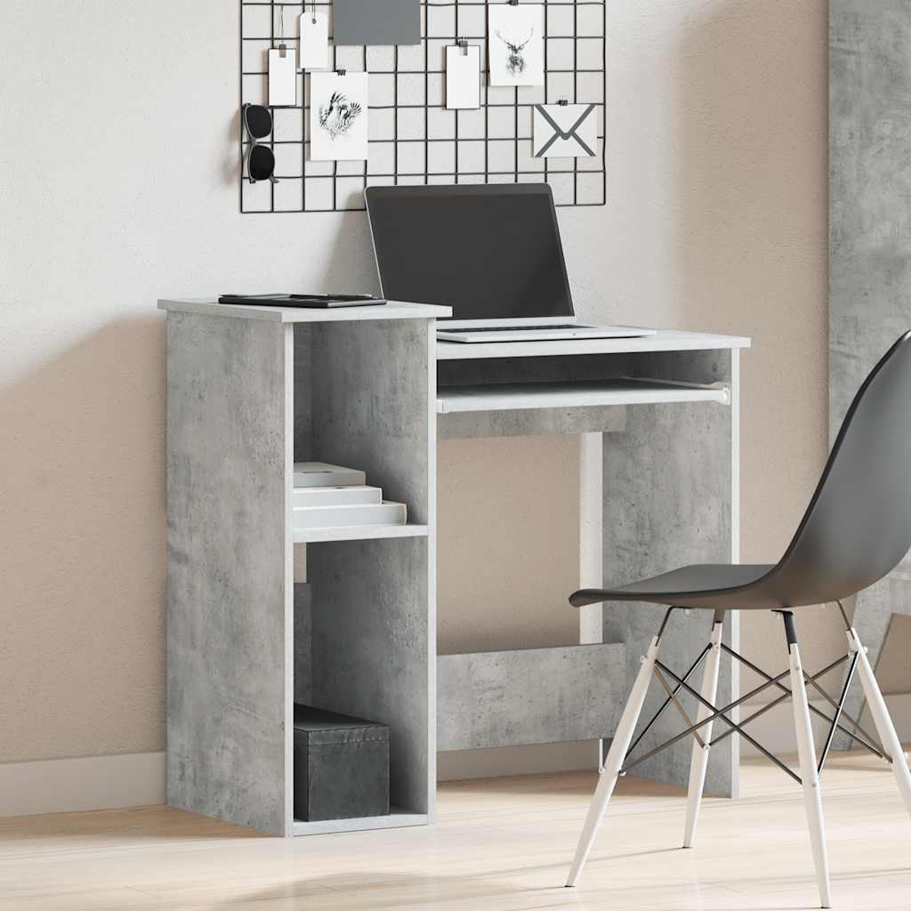 Concrete Grey Engineered Wood Desk with Shelves, 84x40x78 cm