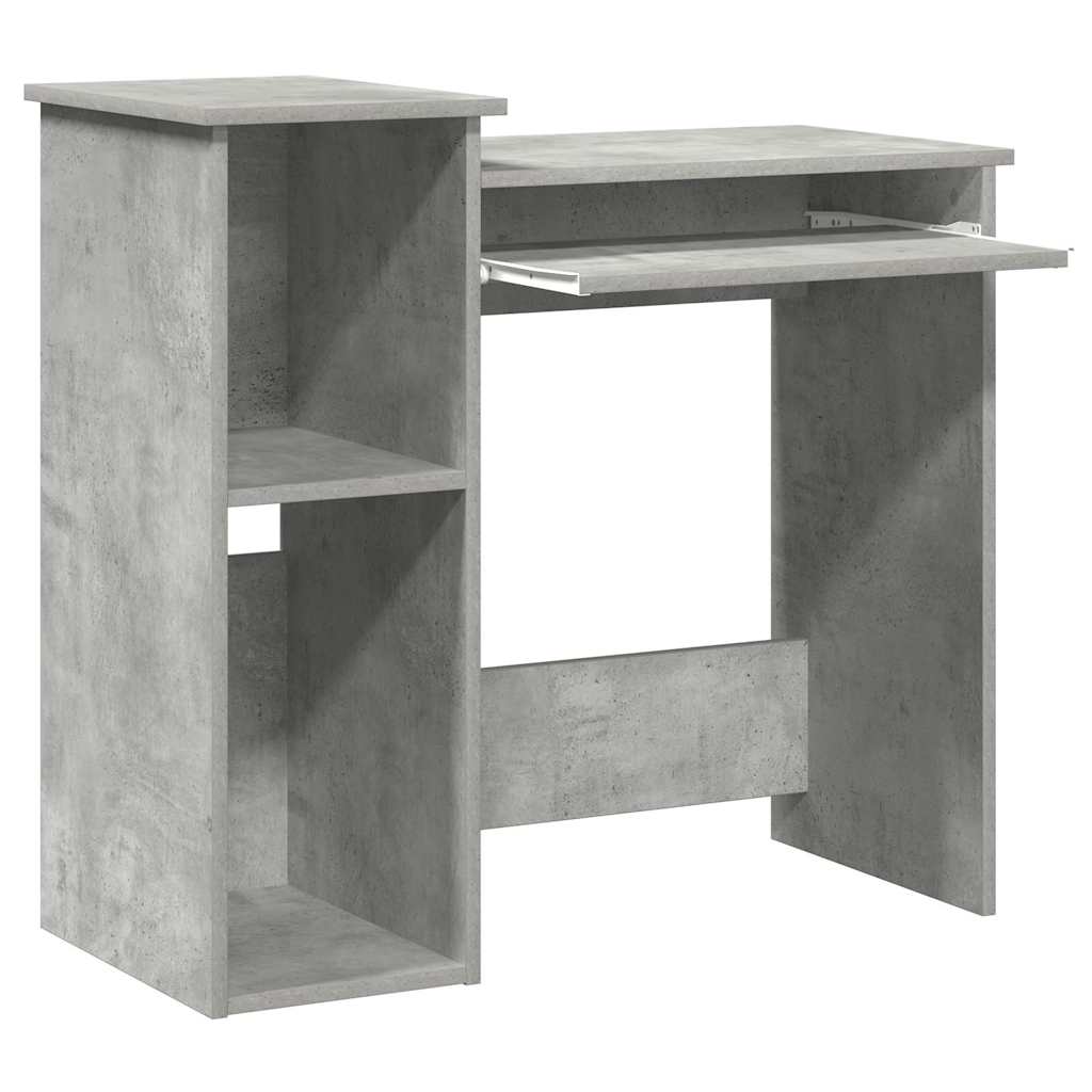 Concrete Grey Engineered Wood Desk with Shelves, 84x40x78 cm