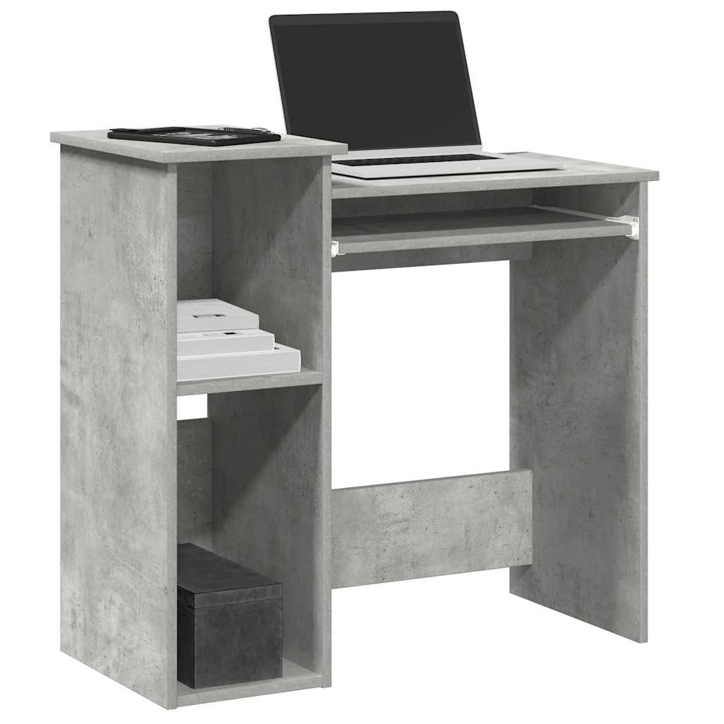 Concrete Grey Engineered Wood Desk with Shelves, 84x40x78 cm