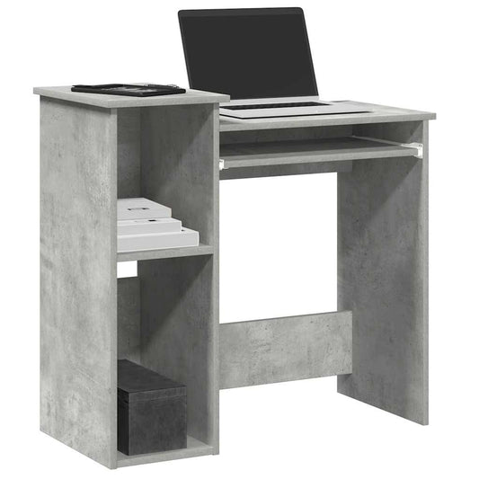 Concrete Grey Engineered Wood Desk with Shelves, 84x40x78 cm