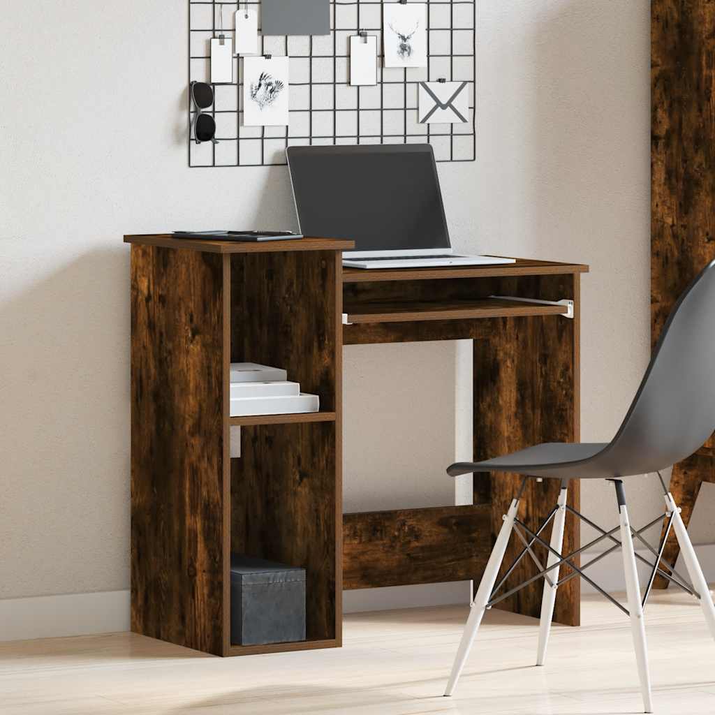 Smoked Oak Desk with Shelves - 84x40x78 cm Engineered Wood