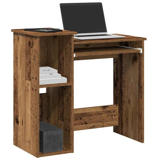 Rustic Engineered Wood Desk with Shelves - 84x40x78 cm