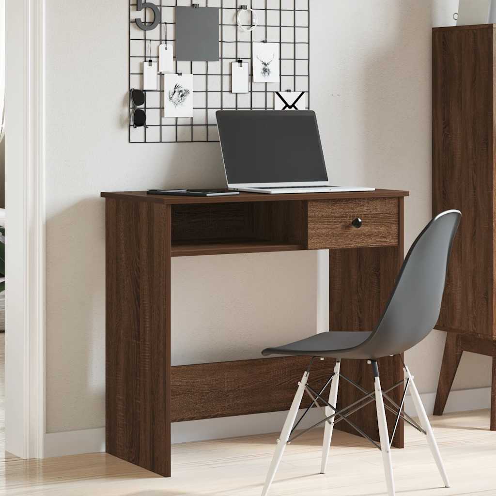 Compact Brown Oak Desk 80x40x75 cm – Engineered Wood Elegance
