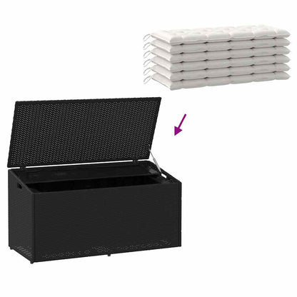 Black Poly Rattan Garden Storage Box 110x50x58 cm