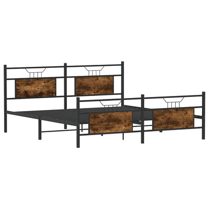 Smoked Oak Metal Bed Frame 160x200 cm - Mattress Not Included